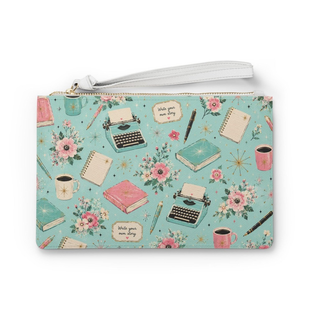 Vintage Typewriter Notebook Pattern Clutch Bag | Floral Writing‎ Accessories